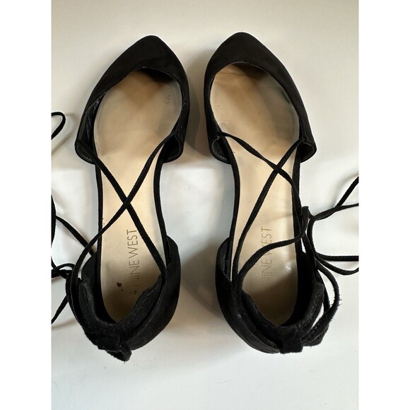 Nine West Stompino Black Lace Up Ballet Flats Wrap Around Size 8.5M - Picture 2 of 7